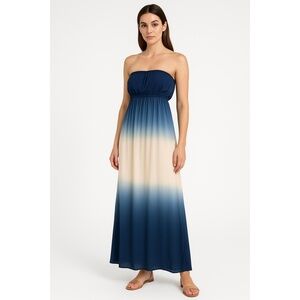 YA Los Angeles Womens Dress Small Blue White Ombre‎ Strapless Maxi Off Shoulder